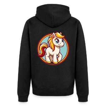 Pony Niedlich Lustig Kawaii Cartoon Clipart Tier Haustier - Unisex Premium Bio Zip Hoodie - Schwarz - Hinten - Nico (187cm)