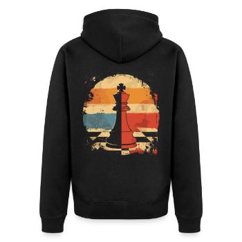 Schachfigur Retrowave - Unisex Premium Bio Zip Hoodie - Schwarz - Hinten - Nico (187cm)