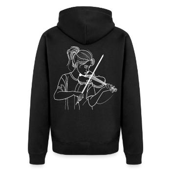 Violinistin Line Art - Unisex Premium Bio Zip Hoodie - Schwarz - Hinten - Nico (187cm)