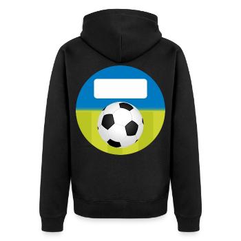 Schulaufkleber rund - Fußball blau grün  - Unisex Premium Bio Zip Hoodie - Schwarz - Hinten - Nico (187cm)