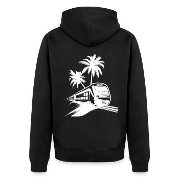 Eisenbahn Skizze - Unisex Premium Bio Zip Hoodie - Schwarz - Hinten - Nico (187cm)