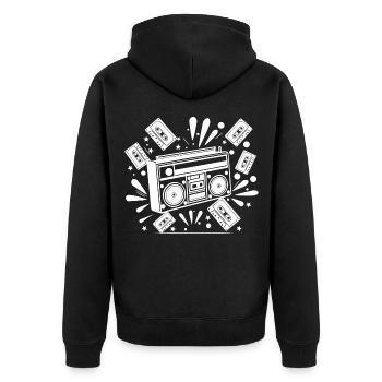 Ghettoblaster, Musik, Nostalgie - Unisex Premium Bio Zip Hoodie - Schwarz - Hinten - Nico (187cm)
