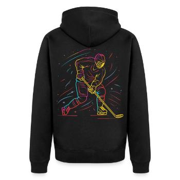 Eishockeyspieler Line Art - Unisex Premium Bio Zip Hoodie - Schwarz - Hinten - Nico (187cm)