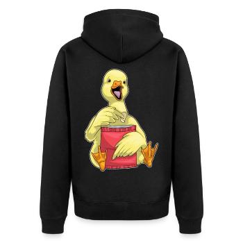 Ente Kartoffelchips - Unisex Premium Bio Zip Hoodie - Schwarz - Hinten - Nico (187cm)