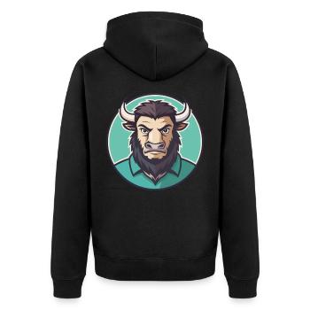 Bison Kawaii Cartoon Character Animal Pet Face - Unisex Premium Organic Zip Hoodie - black - Back - Nico (187cm)