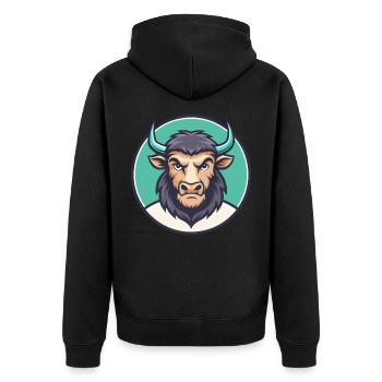 Buffalo Kawaii Cartoon Character Animal Pet Face - Unisex Premium Organic Zip Hoodie - black - Back - Nico (187cm)