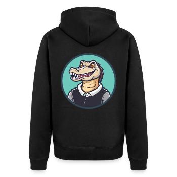 Crocodile Kawaii Cartoon Character Animal Pet Face - Unisex Premium Organic Zip Hoodie - black - Back - Nico (187cm)