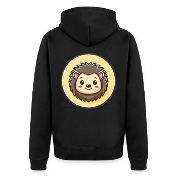 Igel Kawaii Cartoon Figur Tier Haustier Gesicht - Unisex Premium Bio Zip Hoodie - Schwarz - Hinten - Nico (187cm)