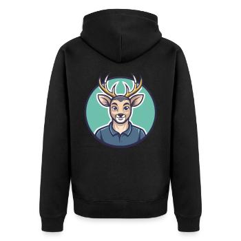 Deer Kawaii Cartoon Character Animal Pet Face - Unisex Premium Organic Zip Hoodie - black - Back - Nico (187cm)