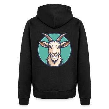Ziege Kawaii Cartoon Figur Tier Haustier Gesicht - Unisex Premium Bio Zip Hoodie - Schwarz - Hinten - Nico (187cm)