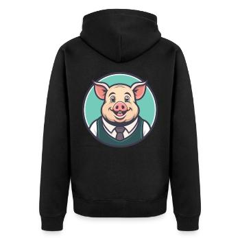 Pig Kawaii Cartoon Character Animal Pet Face - Unisex Premium Organic Zip Hoodie - black - Back - Nico (187cm)