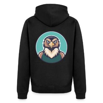Hawk Kawaii Cartoon Character Animal Pet Face - Unisex Premium Organic Zip Hoodie - black - Back - Nico (187cm)