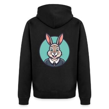 Kaninchen Kawaii Cartoon Figur Tier Haustier Gesicht - Unisex Premium Bio Zip Hoodie - Schwarz - Hinten - Nico (187cm)