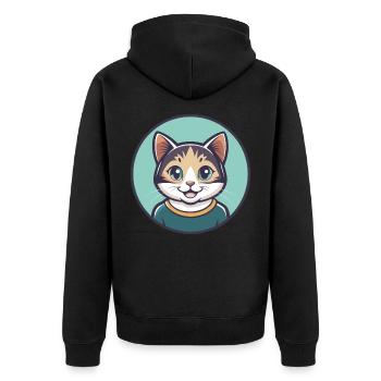 Cat Kawaii Cartoon Character Animal Pet Face - Unisex Premium Organic Zip Hoodie - black - Back - Nico (187cm)
