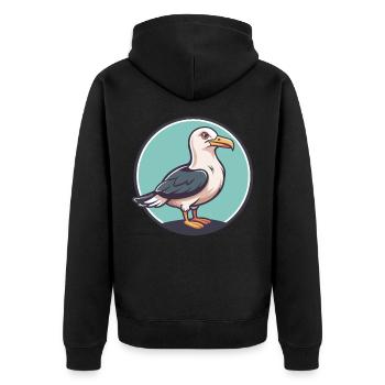 Seagull Kawaii Cartoon Character Animal Pet Face - Unisex Premium Organic Zip Hoodie - black - Back - Nico (187cm)