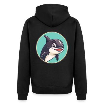 Orca Kawaii Cartoon Figur Tier Haustier Gesicht - Unisex Premium Bio Zip Hoodie - Schwarz - Hinten - Nico (187cm)