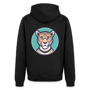 Leopard Kawaii Cartoon Character Animal Pet Face - Unisex Premium Organic Zip Hoodie - black - Back - Nico (187cm)