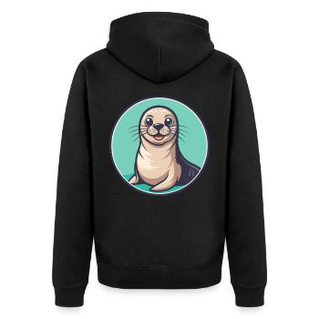 Seal Kawaii Cartoon Character Animal Pet Face - Unisex Premium Organic Zip Hoodie - black - Back - Nico (187cm)