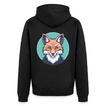 Fox Kawaii Cartoon Character Animal Pet Face - Unisex Premium Organic Zip Hoodie - black - Back - Nico (187cm)