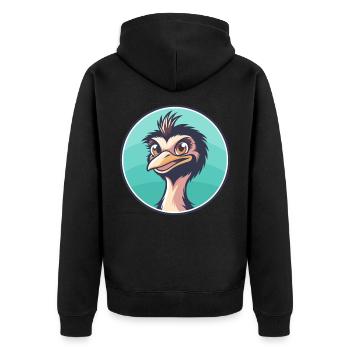 Emu Kawaii Cartoon Character Animal Pet Face - Unisex Premium Organic Zip Hoodie - black - Back - Nico (187cm)