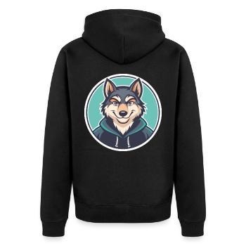 Wolf Kawaii Cartoon Character Animal Pet Face - Unisex Premium Organic Zip Hoodie - black - Back - Nico (187cm)