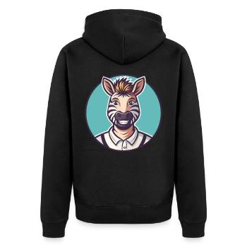 Zebra Kawaii Cartoon Character Animal Pet Face - Unisex Premium Organic Zip Hoodie - black - Back - Nico (187cm)