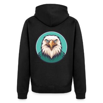 Eagle Kawaii Cartoon Character Animal Pet Face - Unisex Premium Organic Zip Hoodie - black - Back - Nico (187cm)