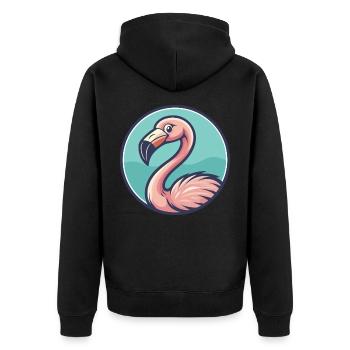 Flamingo Kawaii Cartoon Character Animal Pet Face - Unisex Premium Organic Zip Hoodie - black - Back - Nico (187cm)