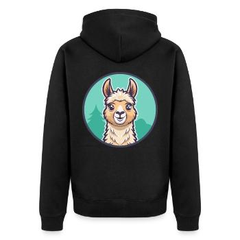Llama Kawaii Cartoon Character Animal Pet Face - Unisex Premium Organic Zip Hoodie - black - Back - Nico (187cm)