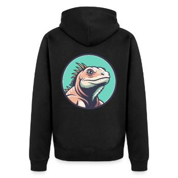 Iguana Kawaii Cartoon Character Animal Pet Face - Unisex Premium Organic Zip Hoodie - black - Back - Nico (187cm)