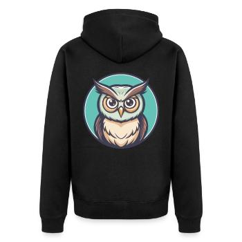 Eule Kawaii Cartoon Figur Tier Haustier Gesicht - Unisex Premium Bio Zip Hoodie - Schwarz - Hinten - Nico (187cm)