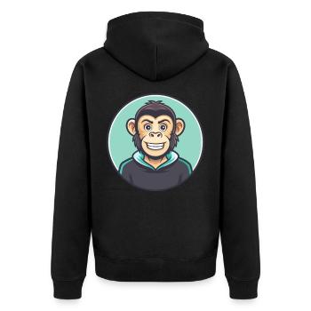 Monkey Kawaii Cartoon Character Animal Pet Face - Unisex Premium Organic Zip Hoodie - black - Back - Nico (187cm)
