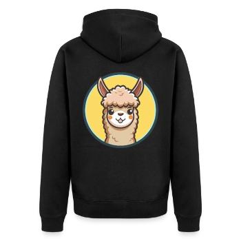 Alpaca Kawaii Cartoon Character Animal Pet Face - Unisex Premium Organic Zip Hoodie - black - Back - Nico (187cm)