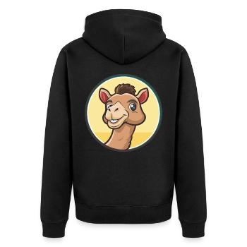 Camel Kawaii Cartoon Character Animal Pet Face - Unisex Premium Organic Zip Hoodie - black - Back - Nico (187cm)