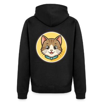 Cat Kawaii Cartoon Character Animal Pet Face - Unisex Premium Organic Zip Hoodie - black - Back - Nico (187cm)