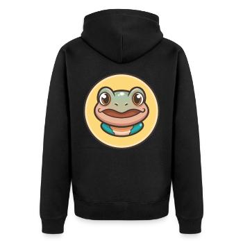Frog Kawaii Cartoon Character Animal Pet Face - Unisex Premium Organic Zip Hoodie - black - Back - Nico (187cm)