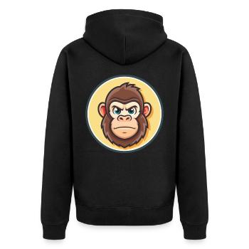 Gorilla Kawaii Cartoon Figur Tier Haustier Gesicht - Unisex Premium Bio Zip Hoodie - Schwarz - Hinten - Nico (187cm)