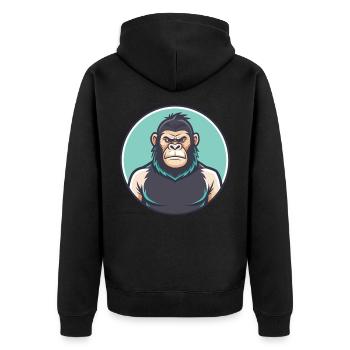 Gorilla Kawaii Cartoon Figur Tier Haustier Gesicht - Unisex Premium Bio Zip Hoodie - Schwarz - Hinten - Nico (187cm)