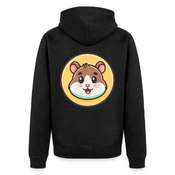 Hamster Kawaii Cartoon Figur Tier Haustier Gesicht - Unisex Premium Bio Zip Hoodie - Schwarz - Hinten - Nico (187cm)