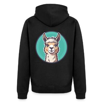 Alpaka Kawaii Cartoon Figur Tier Haustier Gesicht - Unisex Premium Bio Zip Hoodie - Schwarz - Hinten - Nico (187cm)