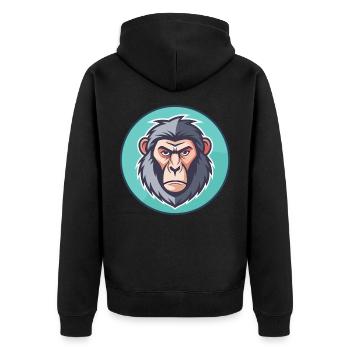 Pavian Kawaii Cartoon Figur Tier Haustier Gesicht - Unisex Premium Bio Zip Hoodie - Schwarz - Hinten - Nico (187cm)
