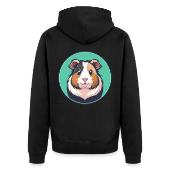 Meerschweinchen Kawaii Cartoon Figur Tier Gesicht - Unisex Premium Bio Zip Hoodie - Schwarz - Hinten - Nico (187cm)