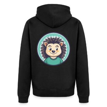 Igel Kawaii Cartoon Figur Tier Haustier Gesicht - Unisex Premium Bio Zip Hoodie - Schwarz - Hinten - Nico (187cm)