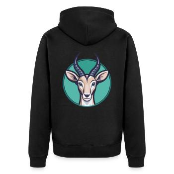 Antilope Kawaii Cartoon Figur Tier Haustier Gesicht - Unisex Premium Bio Zip Hoodie - Schwarz - Hinten - Nico (187cm)