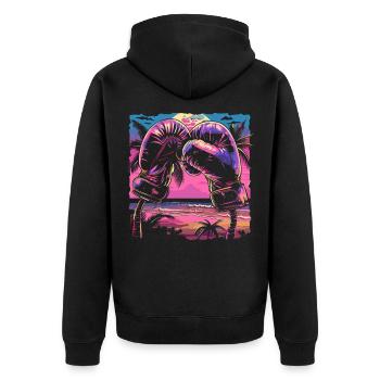 Boxhandschuhe Retrowave - Unisex Premium Bio Zip Hoodie - Schwarz - Hinten - Nico (187cm)