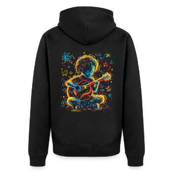 Kleiner Ukulele Spieler - Unisex Premium Bio Zip Hoodie - Schwarz - Hinten - Nico (187cm)