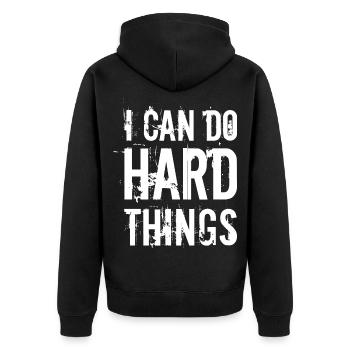 I can do hard things - Unisex Premium Organic Zip Hoodie - black - Back - Nico (187cm)
