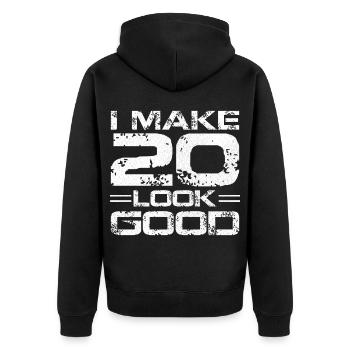 I make 20 look good - Unisex Premium Organic Zip Hoodie - black - Back - Nico (187cm)