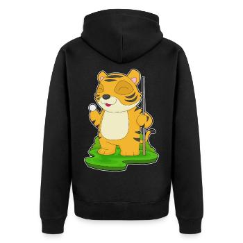 Tiger Billiard Queue - Unisex Premium Bio Zip Hoodie - Schwarz - Hinten - Nico (187cm)