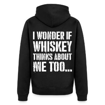 I Wonder if whiskey thinks about me too - Unisex Premium Organic Zip Hoodie - black - Back - Nico (187cm)